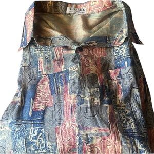 THAI SILK Shirt Men’s long Sleeve Button Front XL Blue/Red
